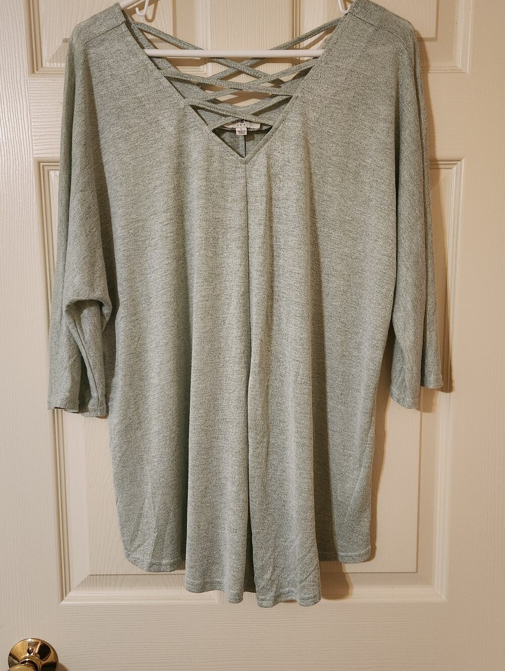 Umgee Women's Crisscross V Neck Blouse Sage Green Size Large Casual Comfy